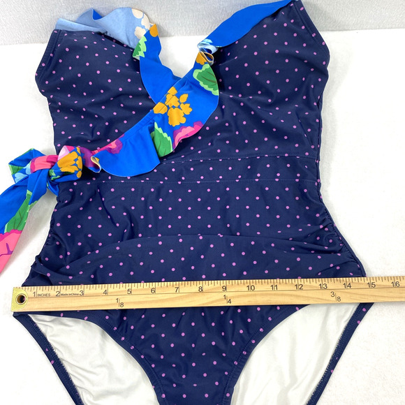 Matilda Jane Swimsuit Womens Medium Blue Polka Dot Floral Bathing Suit 1‎ Piece - Picture 9 of 9